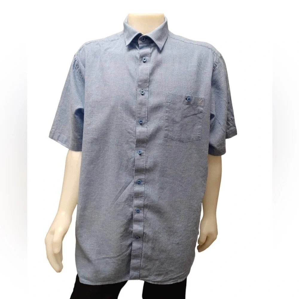Daniel  Hechter Linen Blend Blue Short Sleeve Dress Shirt Size 2X